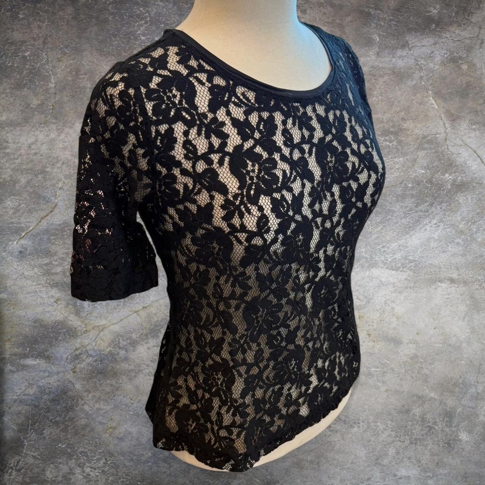 Forever 21 Essentials Black Lace Mesh Top Women's Size Medium Rave Summer Goth